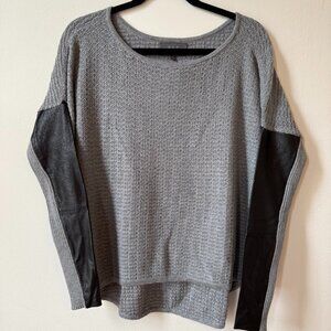 PJK Sweater Gray with Black Accent Faux Leather Sleeve